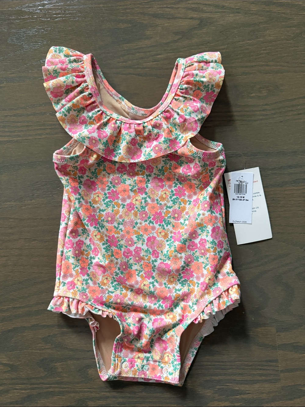 Old Navy Baby Floral Ruffle Romper Swimsuit NWT 12-18M UPF 50